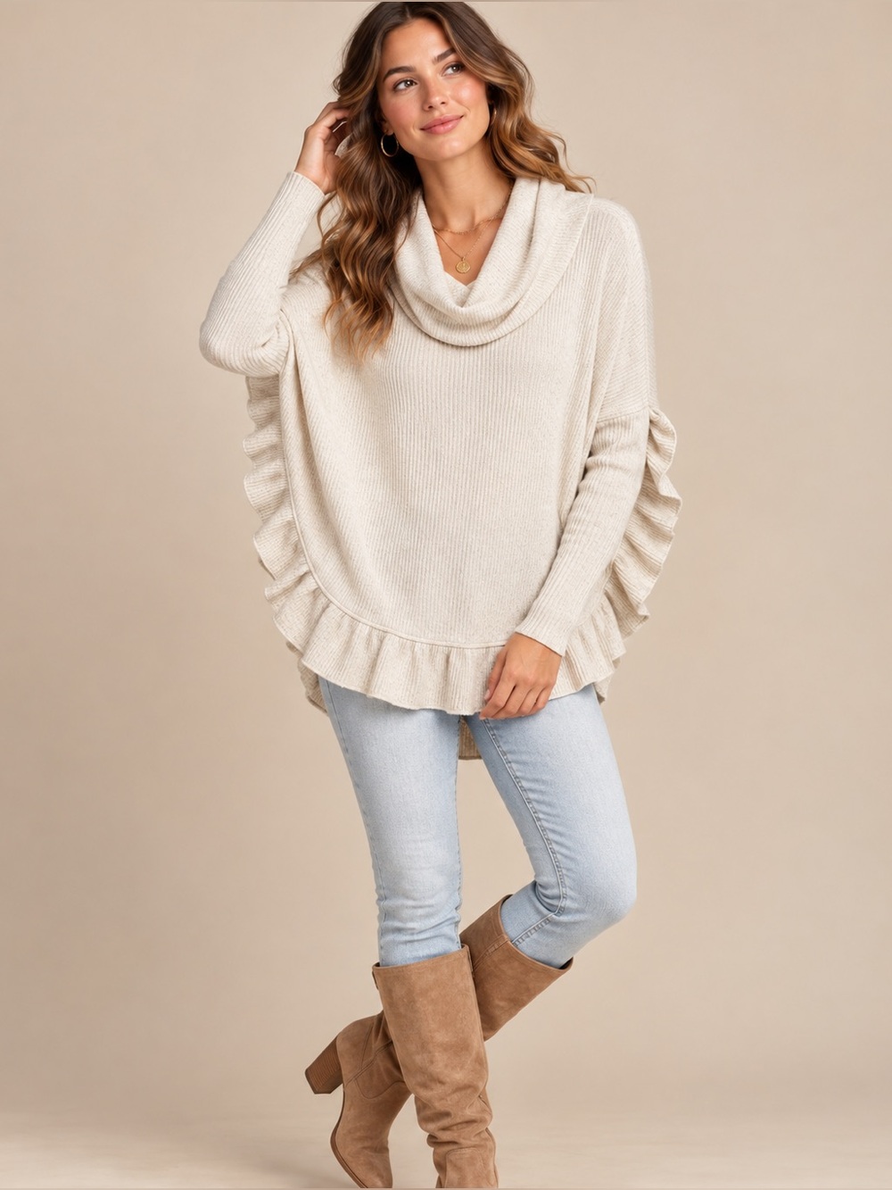 Anthropologie Postmark Orley Cowl Neck Ruffle Metallic Knit Sweater